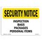 Signmission OSHA Security Sign, 10" Height, 14" Width, Rigid Plastic, Inspection Bags Packages, Landscape OS-SN-P-1014-L-11553 - alternate 1